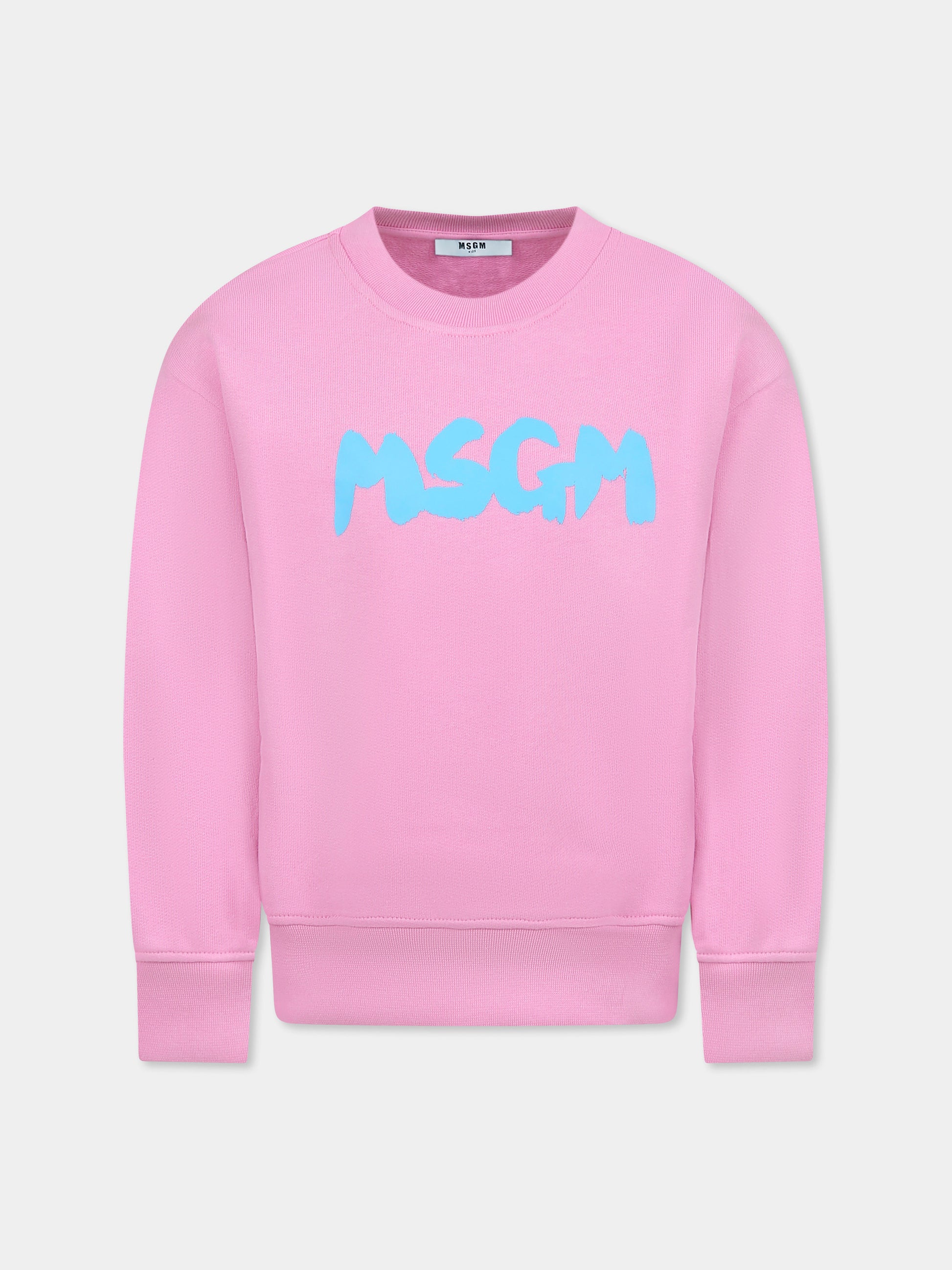 Felpa rosa per bambina con logo,Msgm Kids,S5MSJUSW053 MS003