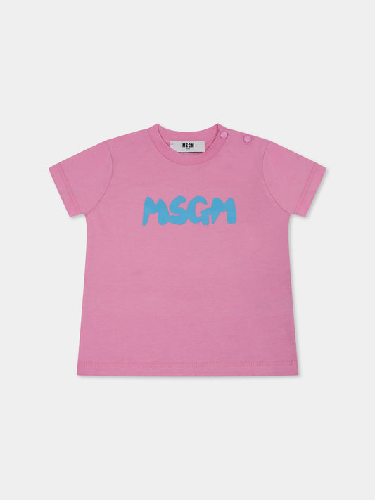 T-shirt rosa per neonata con logo,Msgm Kids,S5MSUNTH310 MS003