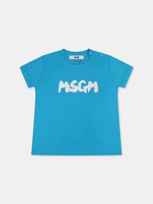 T-shirt azzurra per neonati con logo,Msgm Kids,S5MSUNTH310 MS011