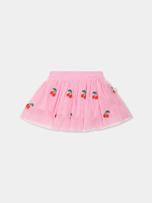 Gonna rosa per neonata con ciliegie all over,Stella Mccartney Kids,TW7011 Z2726 51CEM