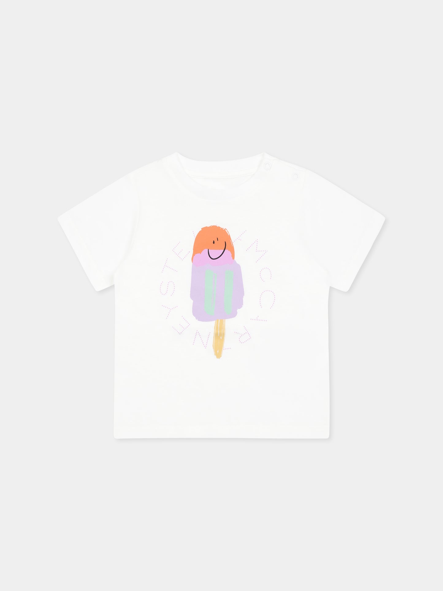 T-shirt bianca per neonata con gelato e logo,Stella Mccartney Kids,TW8161 Z0434 101