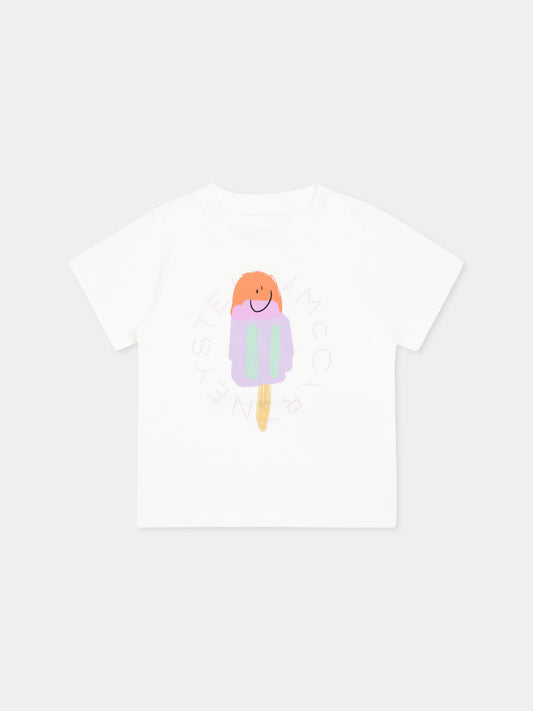 T-shirt bianca per neonata con gelato e logo,Stella Mccartney Kids,TW8161 Z0434 101