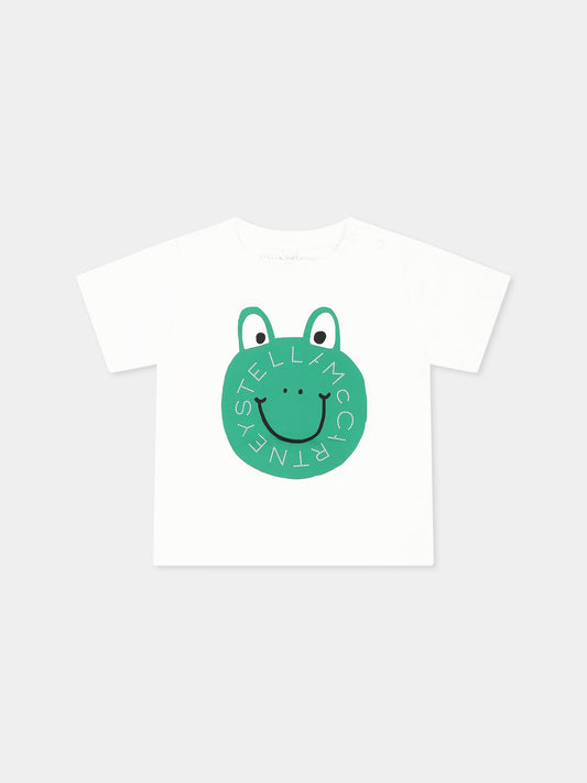 T-shirt bianca per neonato con rana verde,Stella Mccartney Kids,TW8571 Z0434 101