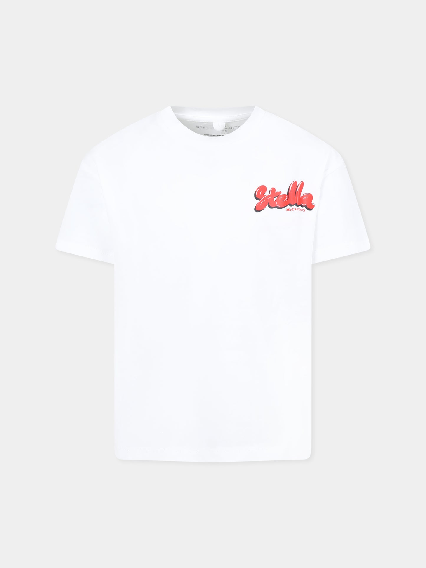 T-shirt bianca per bambina con logo e pattini,Stella Mccartney Kids,TW8D01 Z0434 100