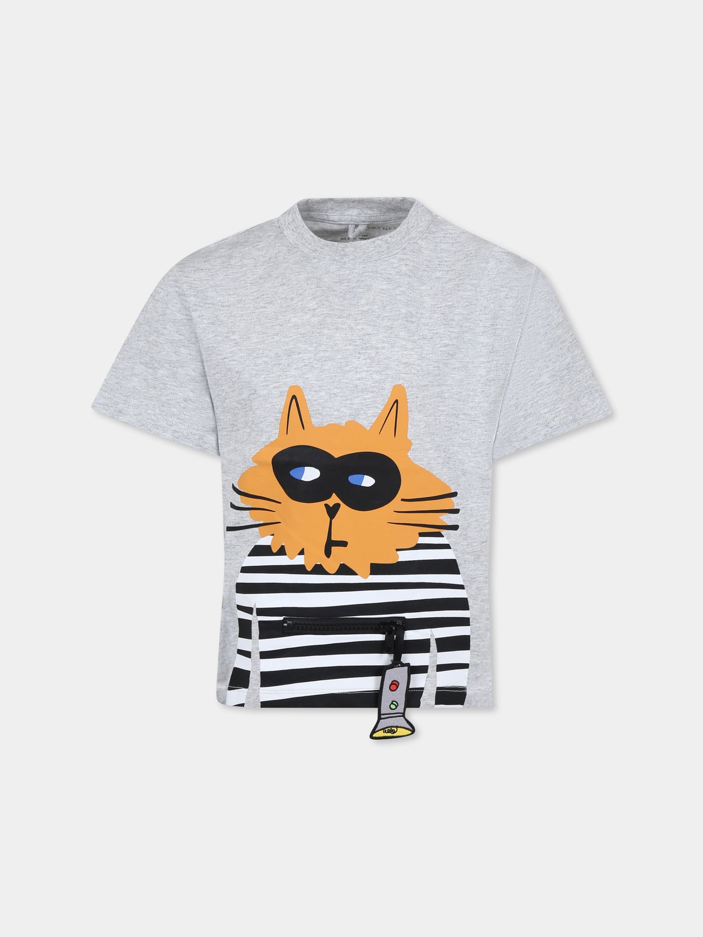 T-shirt grigia per bambino con gatto,Stella Mccartney Kids,TW8S01 Z0434 807