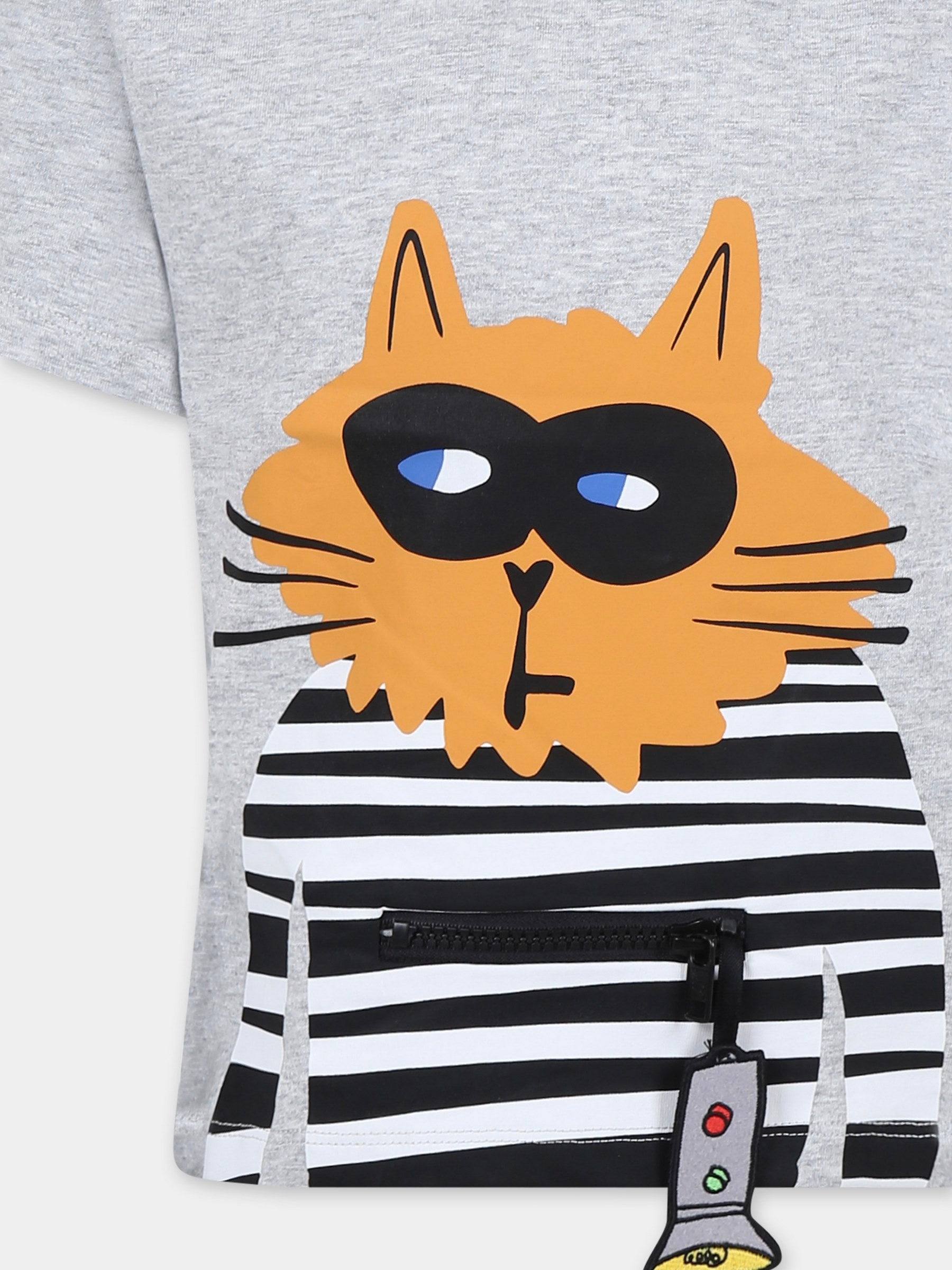 T-shirt grigia per bambino con gatto,Stella Mccartney Kids,TW8S01 Z0434 807