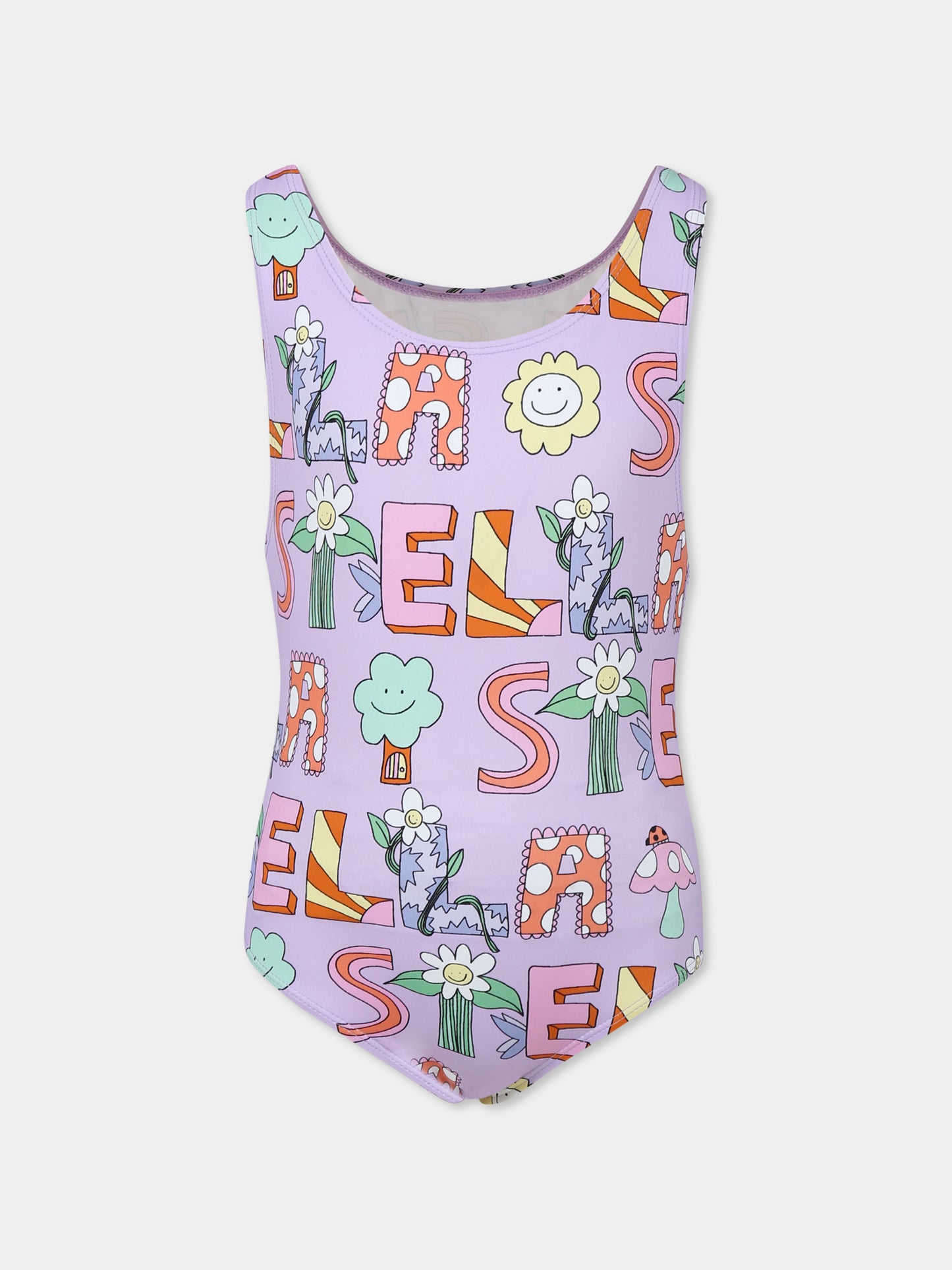 Purple swimsuit for girl with logo