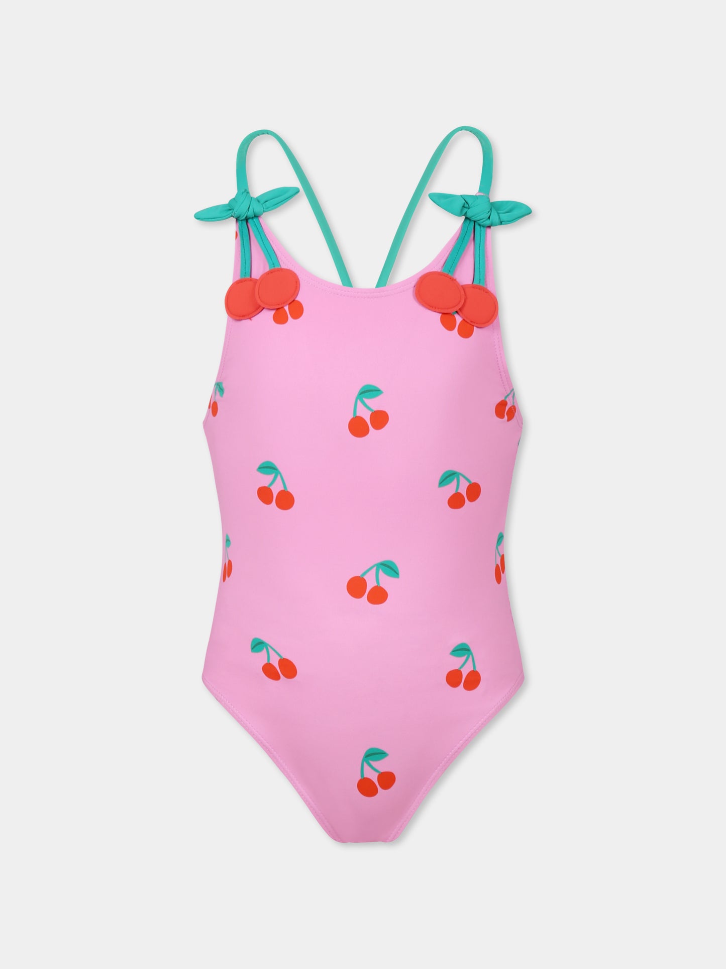 Pink swimsuit for girl with cherries