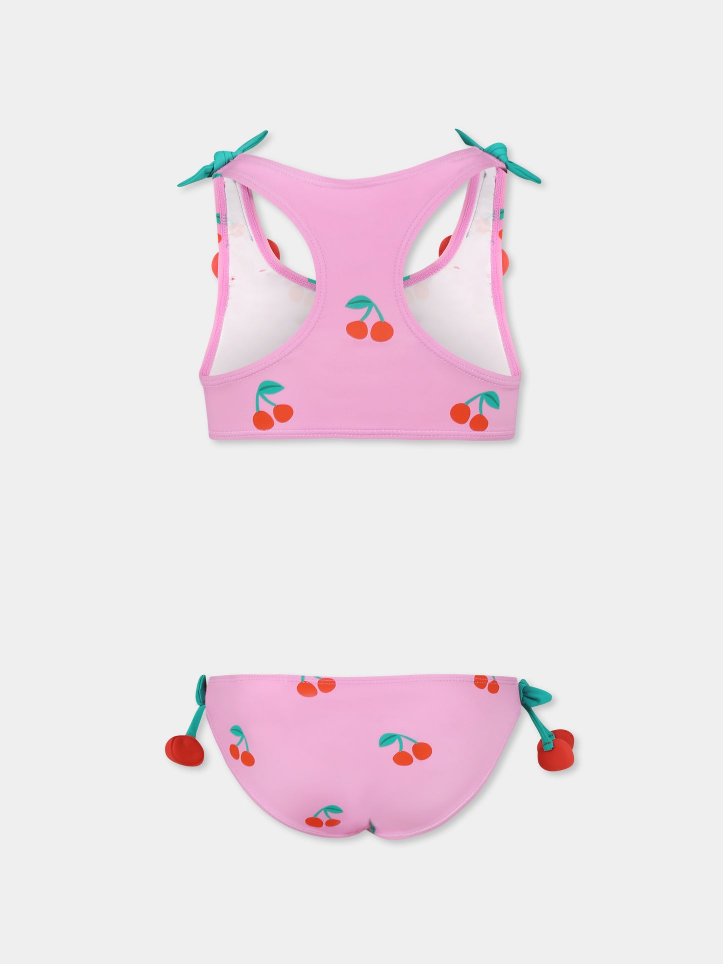 Pink bikini for girl with cherries