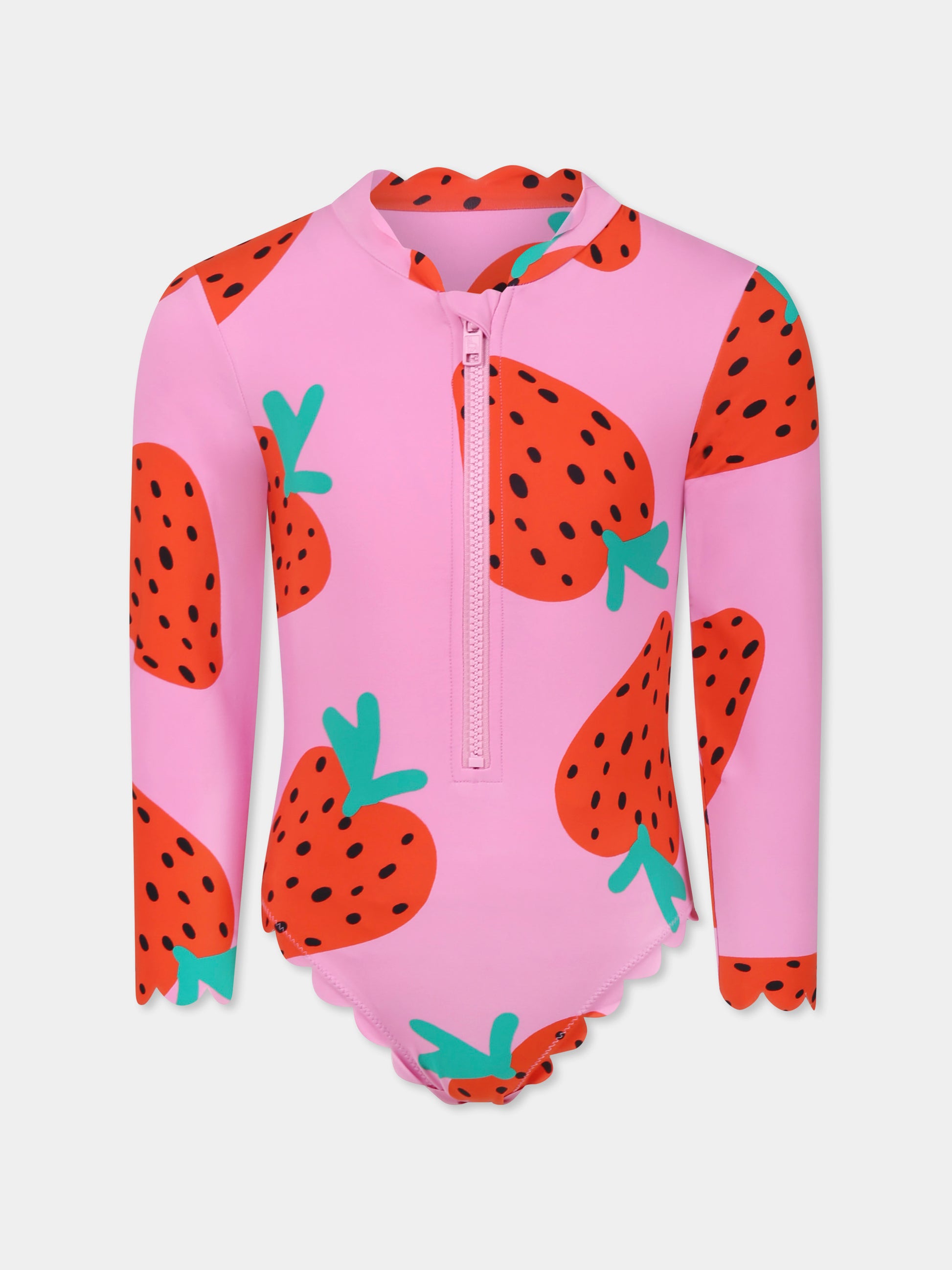 Costume intero rosa per bambina con fragole all over,Stella Mccartney Kids,TWCB79 Z2689 552MC