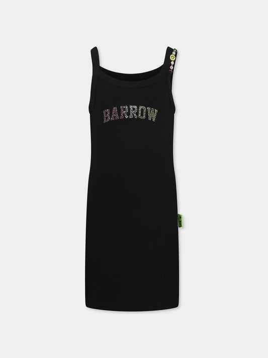 Vestito nero per bambina con logo e strass,Barrow,S5BKJGDR110 110