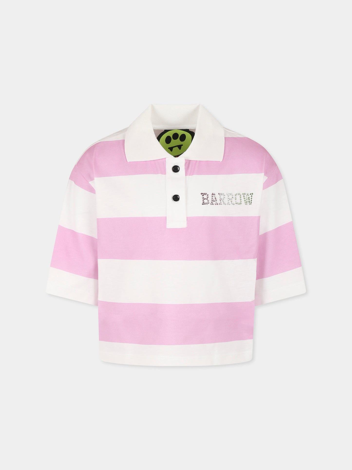 Polo crop rosa per bambina con logo e strass,Barrow,S5BKJGPO101 BW014/04