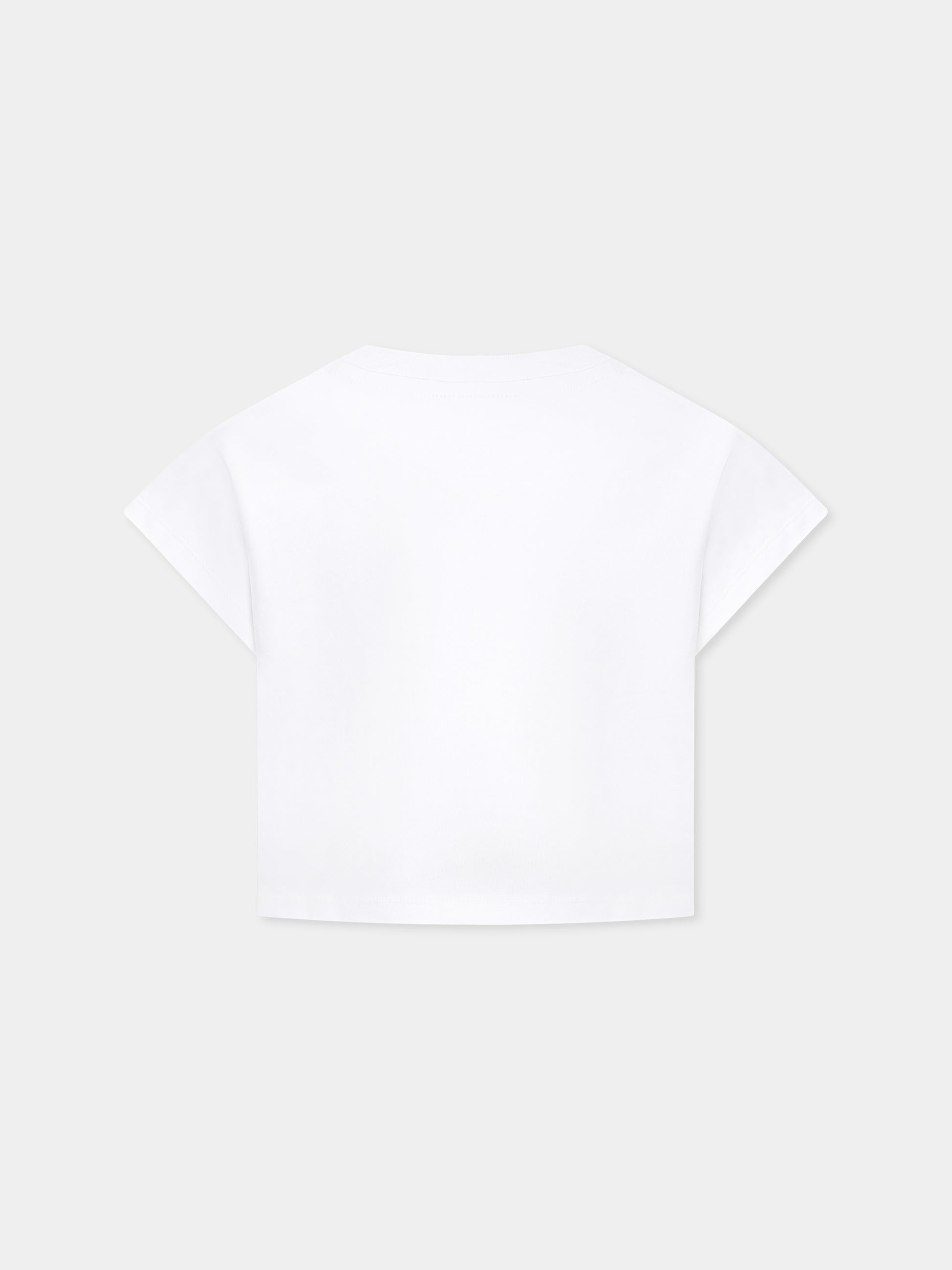 T-shirt crop bianca per bambina con logo e strass,Barrow,S5BKJGTH111 002