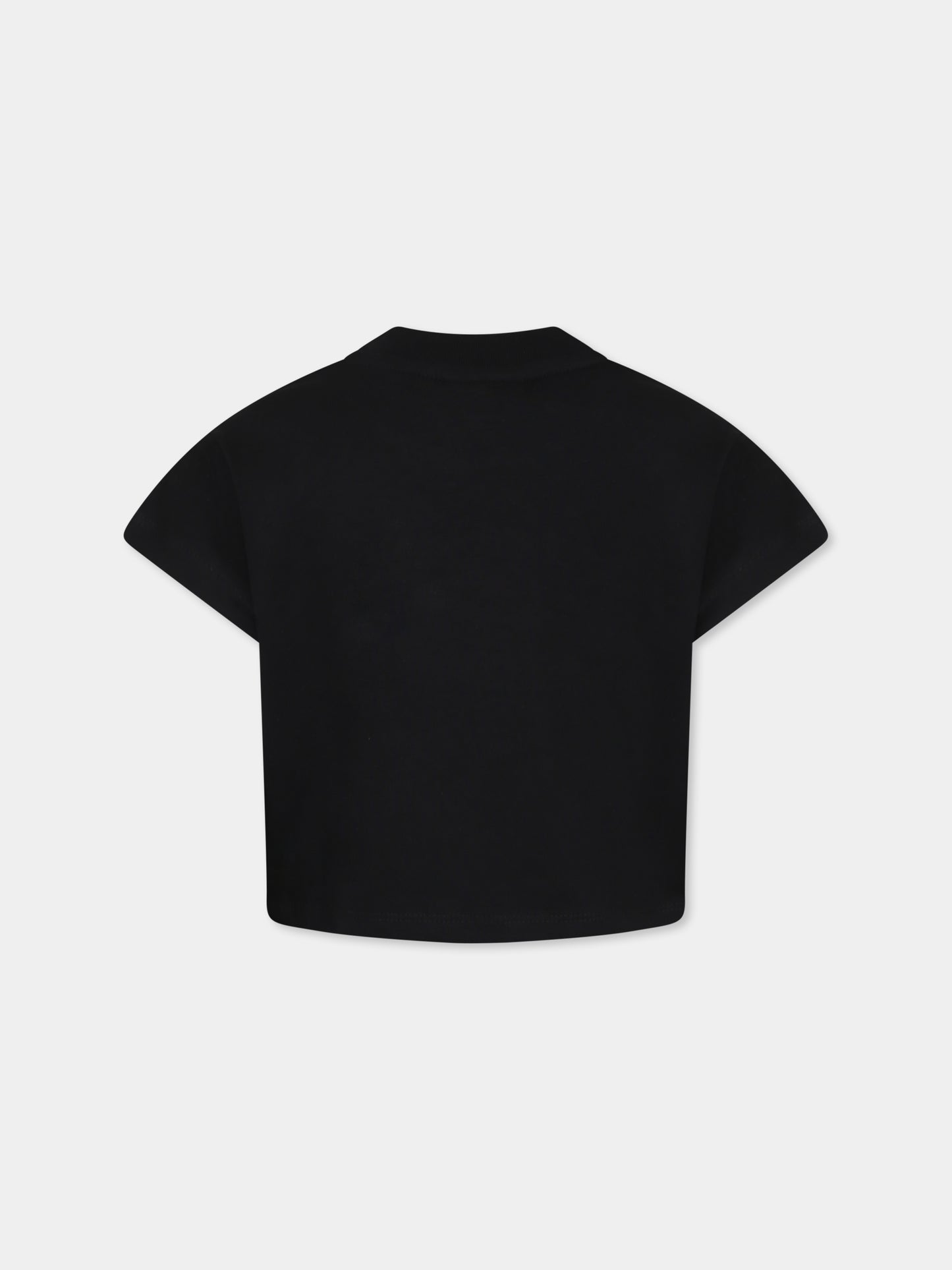 T-shirt crop nera per bambina con logo e strass,Barrow,S5BKJGTH111 110