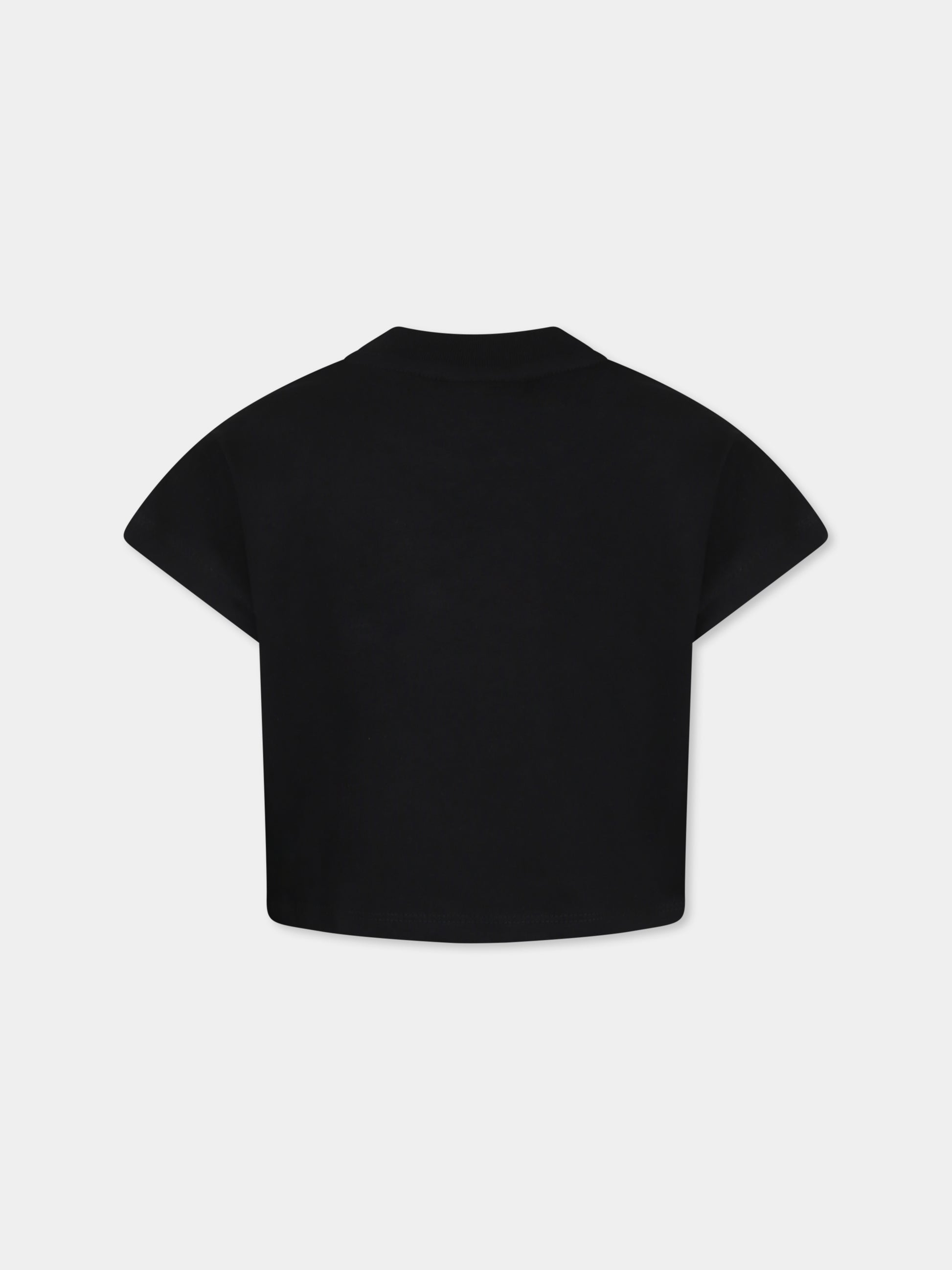 T-shirt crop nera per bambina con logo e strass,Barrow,S5BKJGTH111 110