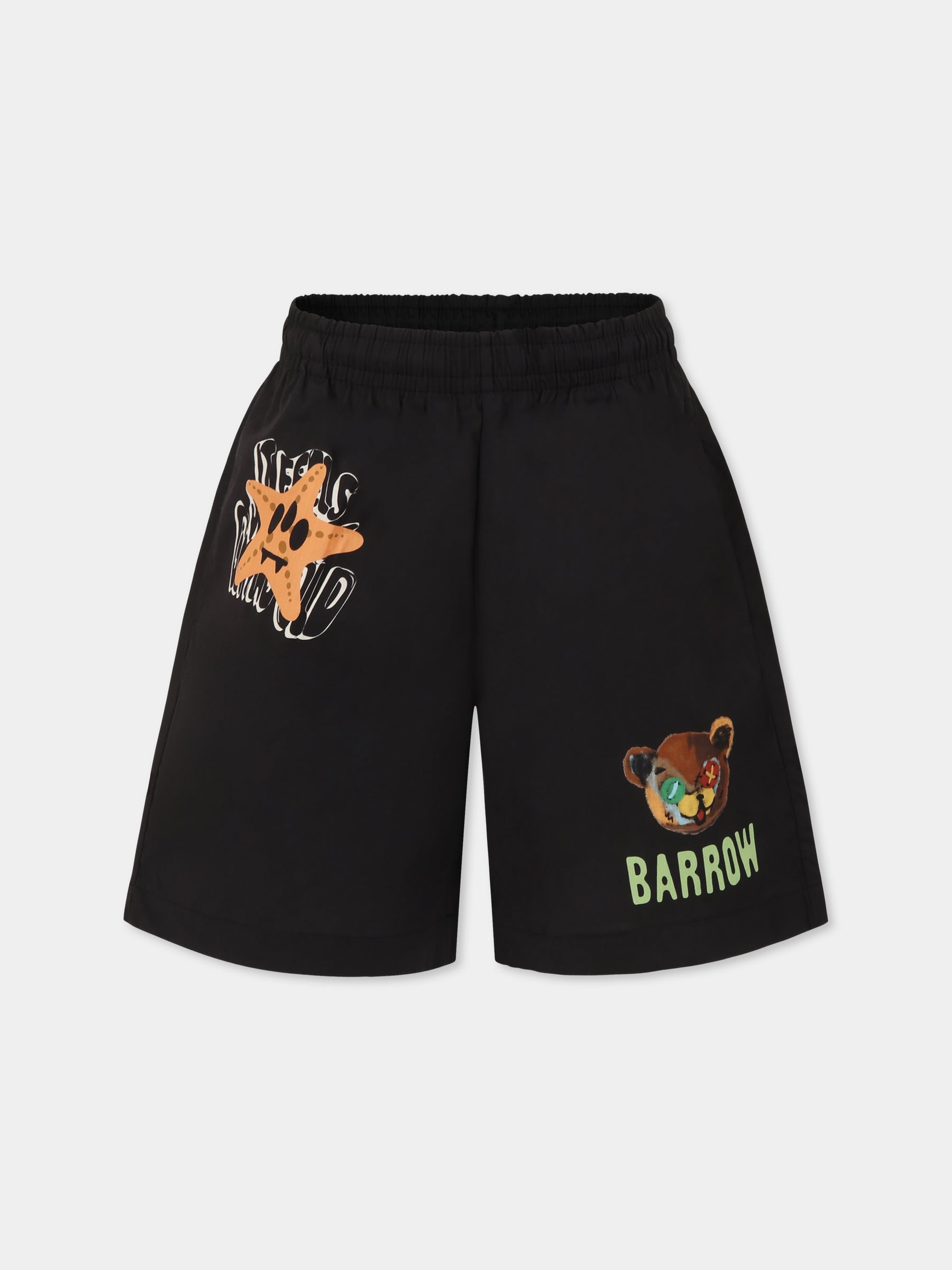 Shorts neri per bambini con smile e logo,Barrow,S5BKJUBE021 110