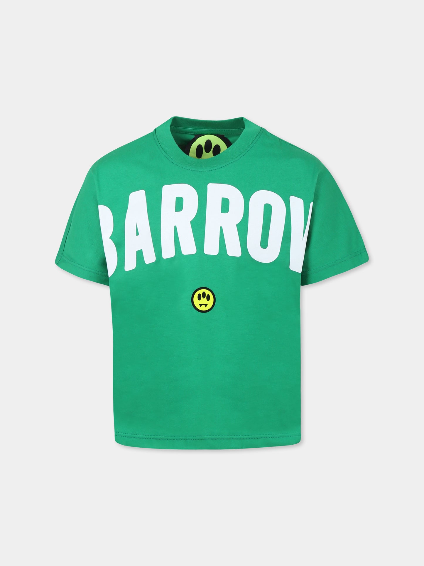 T-shirt verde per bambini con logo e smile,Barrow,S5BKJUTH063 BW012