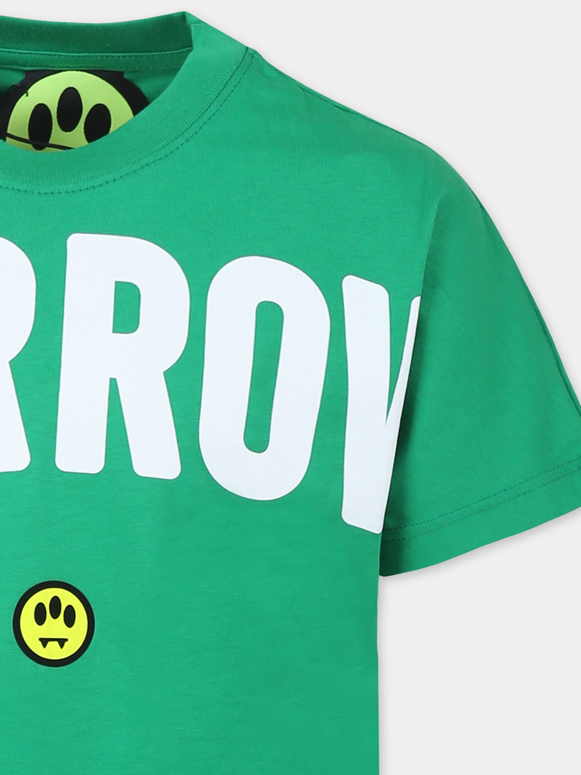 T-shirt verde per bambini con logo e smile,Barrow,S5BKJUTH063 BW012