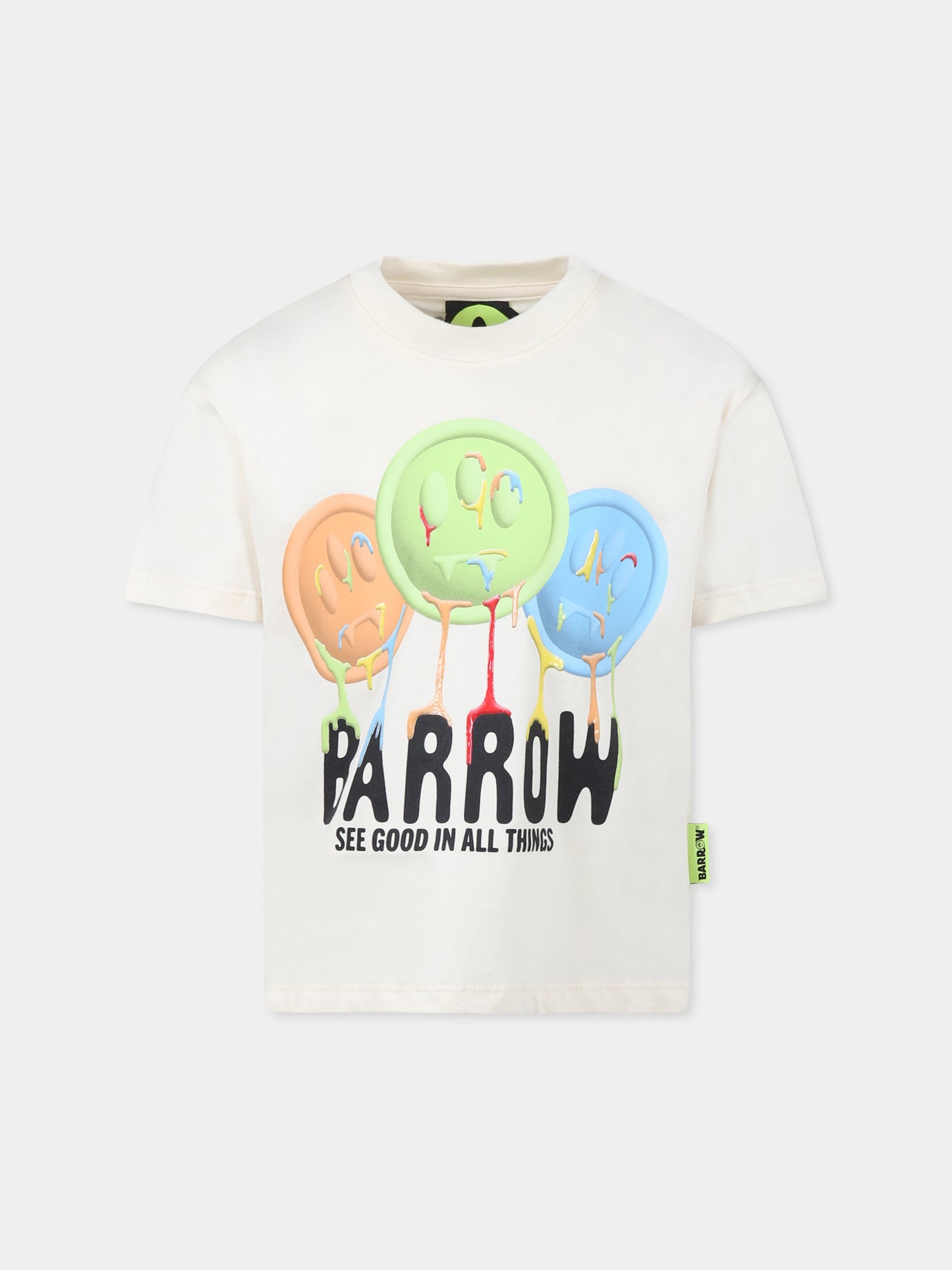 T-shirt avorio per bambini con logo e smile,Barrow,S5BKJUTH068 013