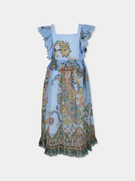 Vestito celeste per bambina con stampa paisley,Etro,GW1B82 M0065 685MC
