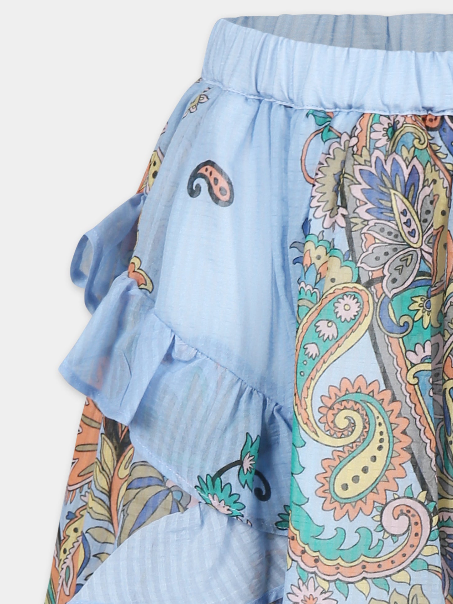 Gonna celeste per bambina con stampa Paisley,Etro,GW7A50 M0065 685MC