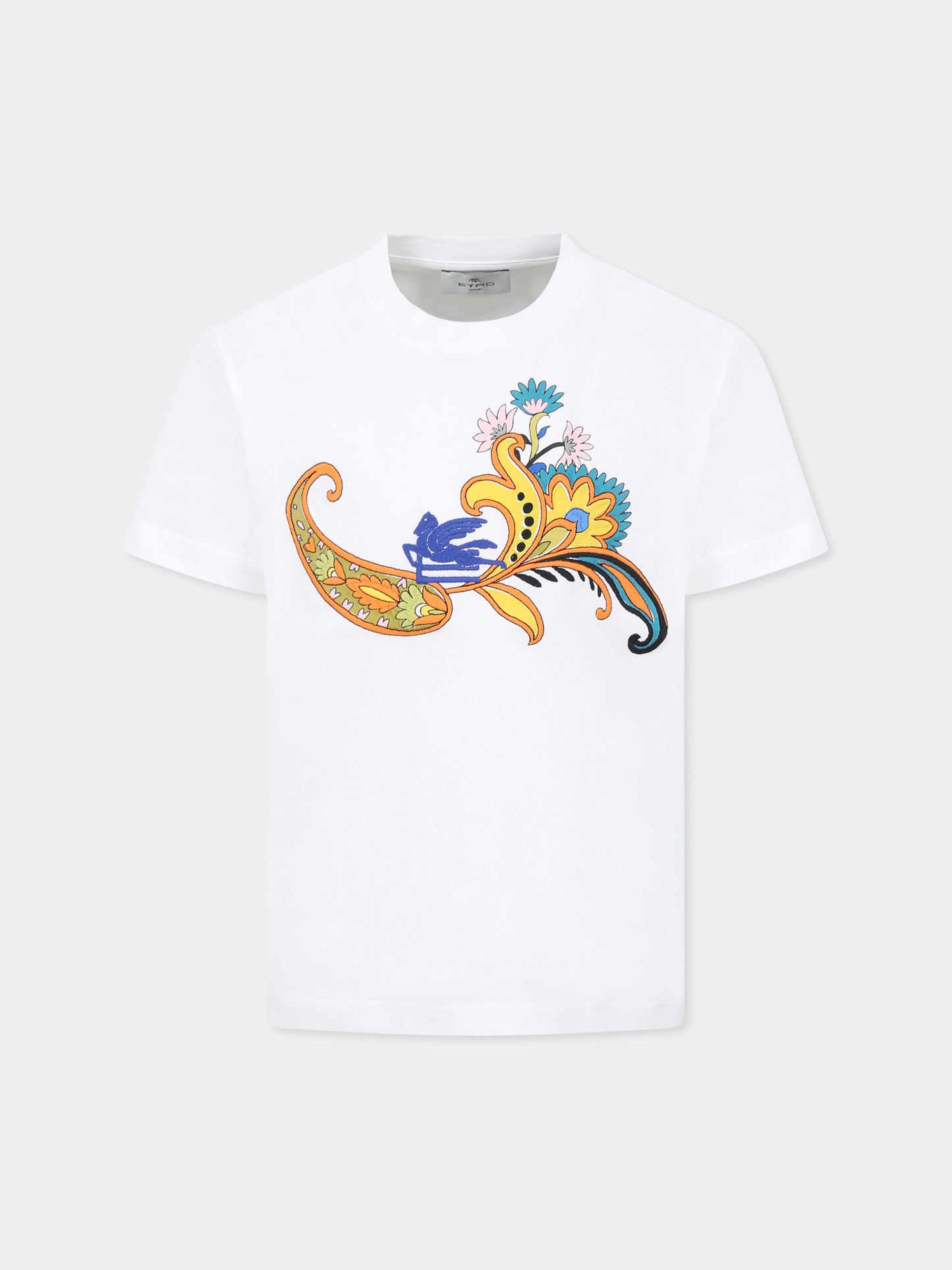 T-shirt bianca per bambina con stampa Paisley e logo,Etro,GW8A71 Z2081 101
