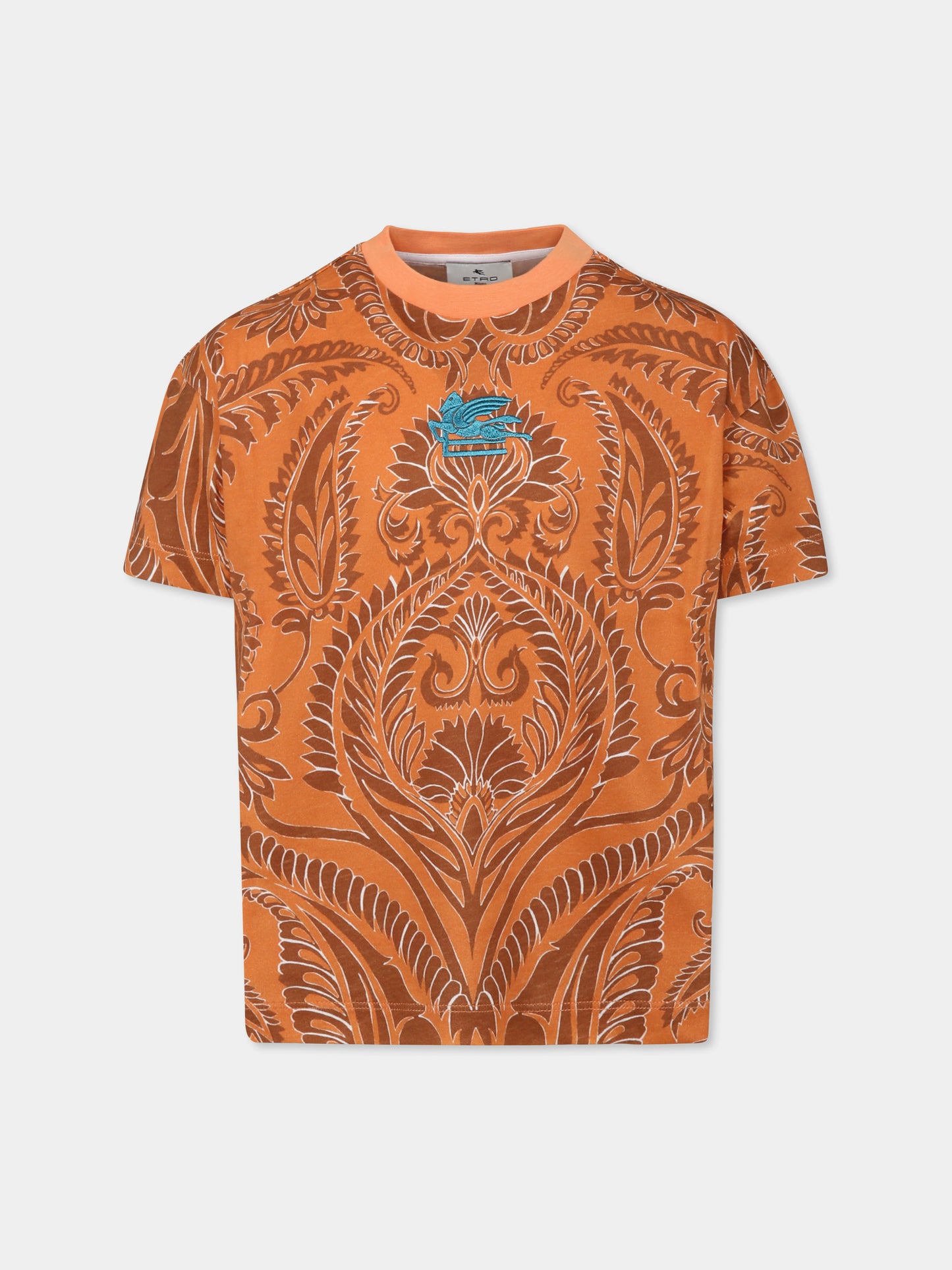 T-shirt arancione per bambino con stampa paisley e logo,Etro,GW8P01 Z2081 402BR