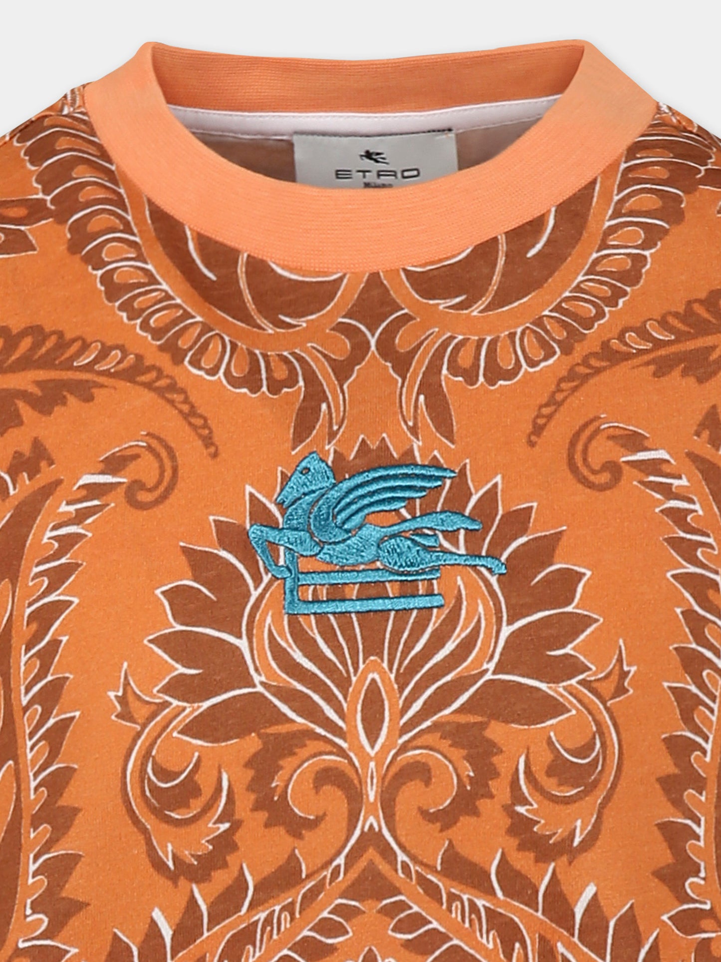 T-shirt arancione per bambino con stampa paisley e logo,Etro,GW8P01 Z2081 402BR