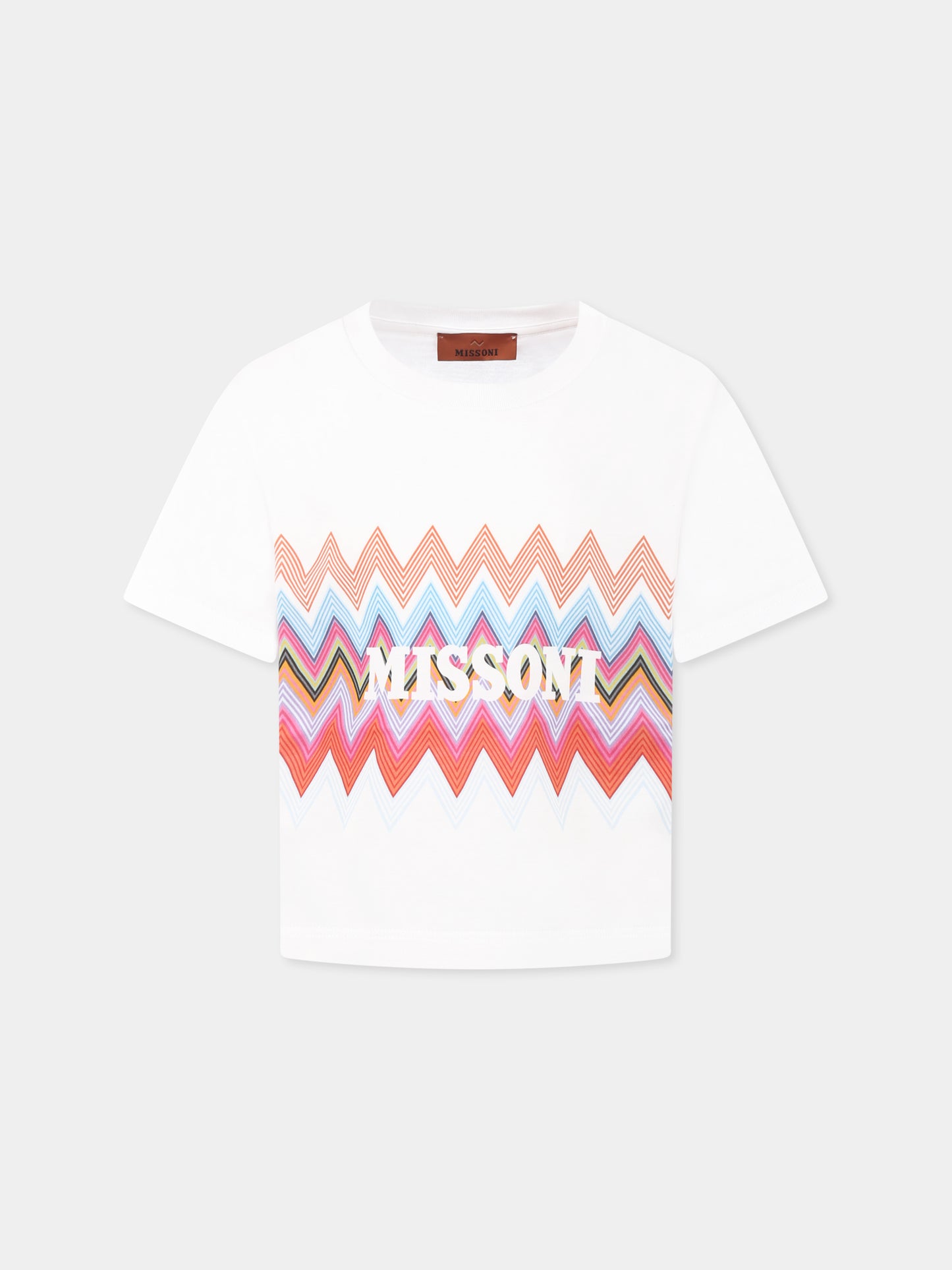 T-shirt bianca per bambina con logo e motivo chevron,Missoni,MW8A91 J0177 100MC