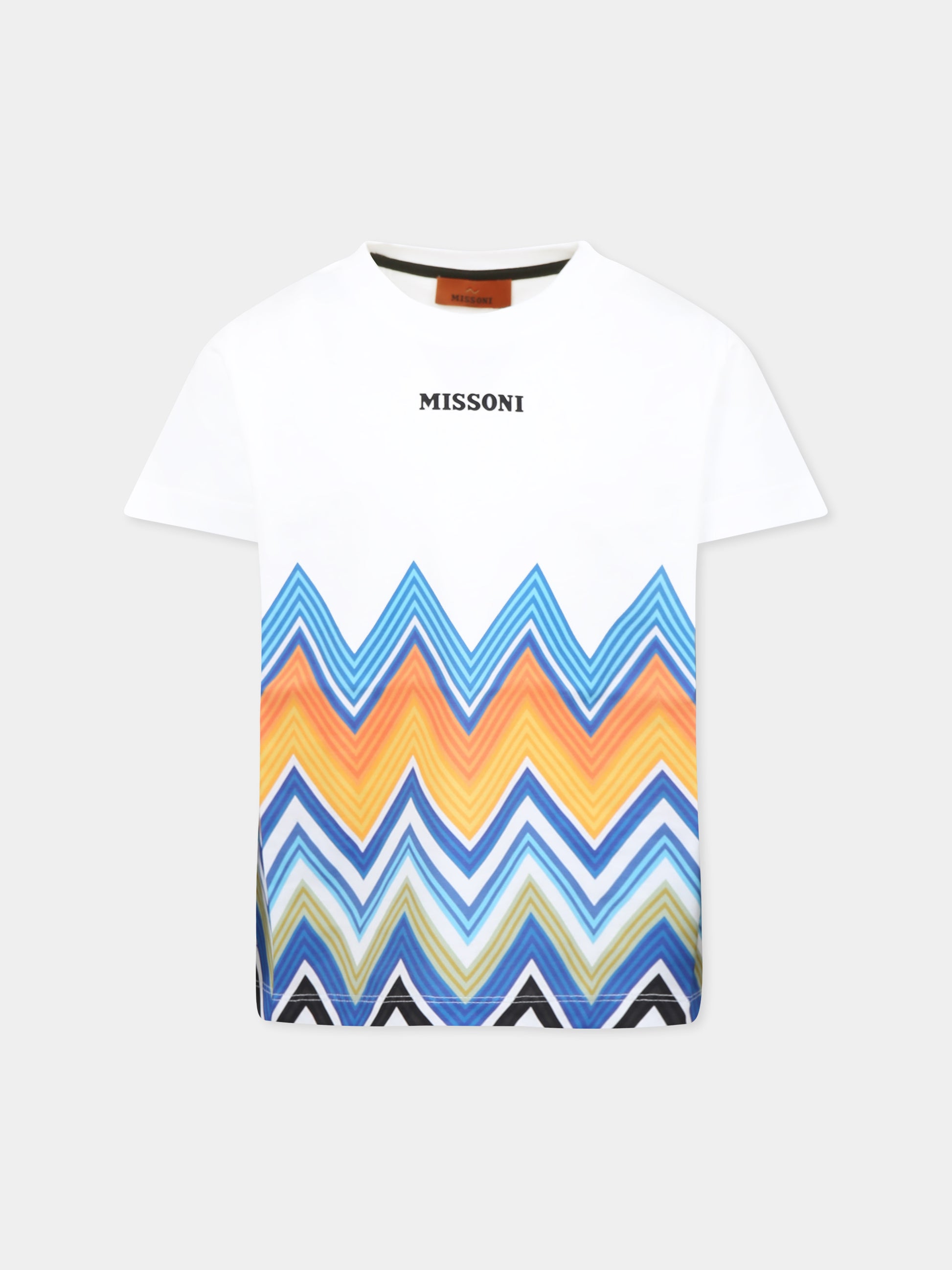 T-shirt bianca per bambino con motivo chevron,Missoni,MW8P21 Z0082 100