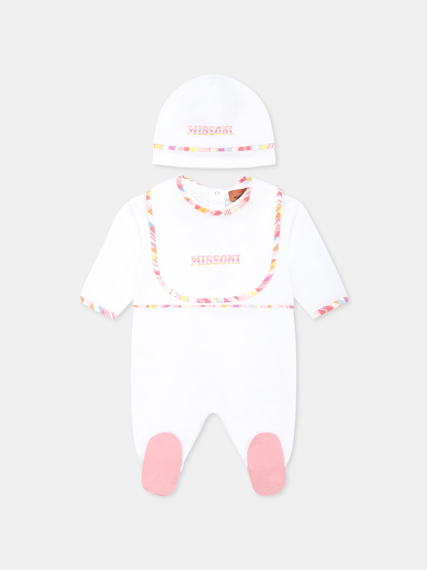 Set tutina bianco per neonata con logo,Missoni,MWB010 Z0082 100