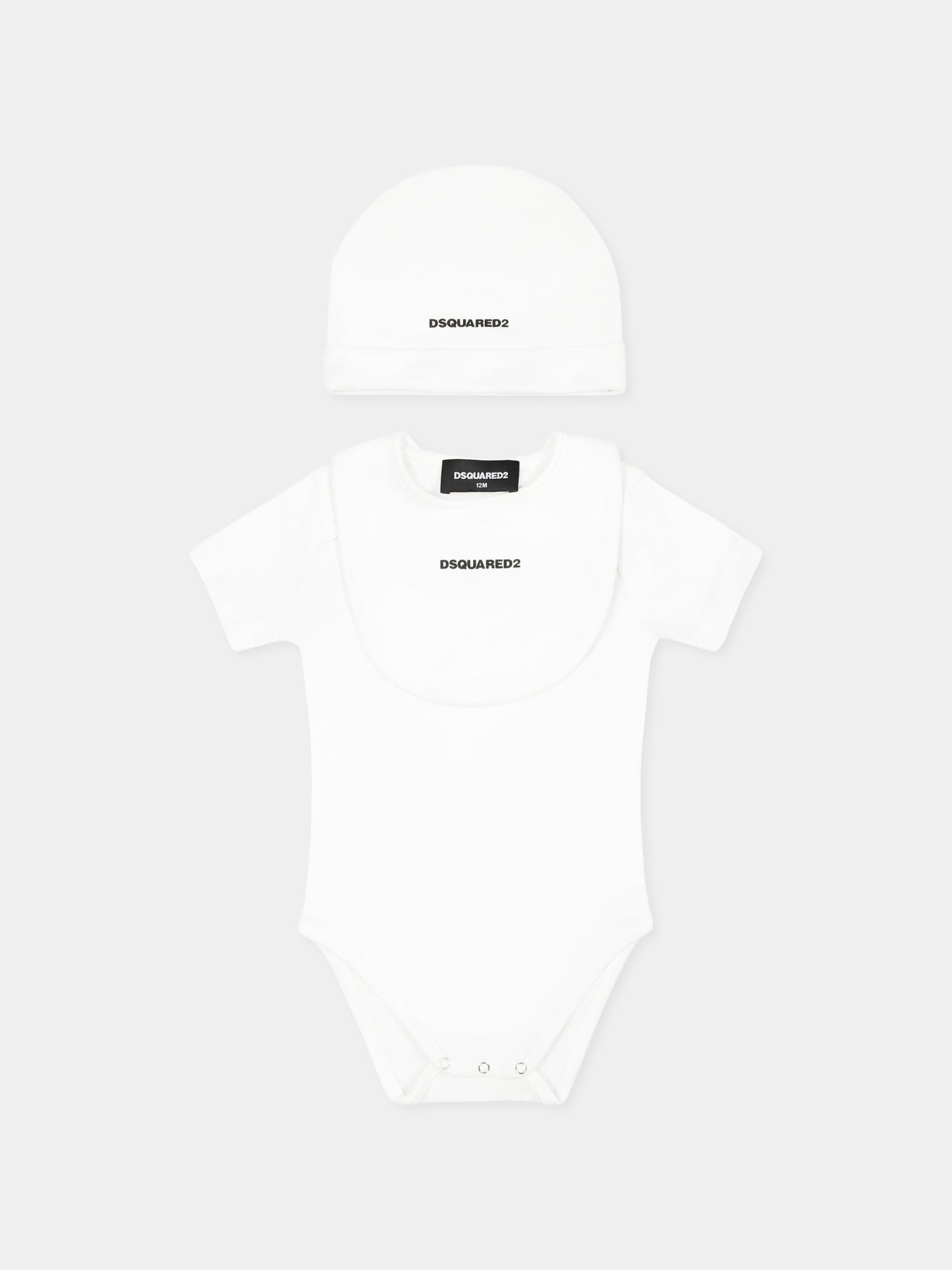 Set body bianco per neonato con logo,Dsquared2,DQ2876 D0A8U D2U100BOX DQ100