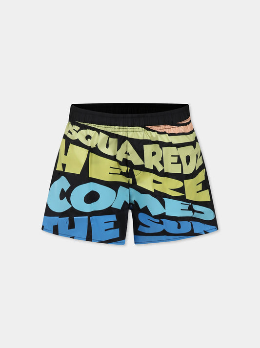 Boxer mare nero per bambino con logo,Dsquared2,DQ2896 D0A9E D2M123M DQ900