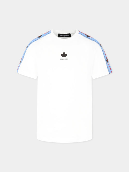 T-shirt bianca per bambino con logo e foglia d'acero,Dsquared2,DQ2898 D0A47 D2MT24M DQ100