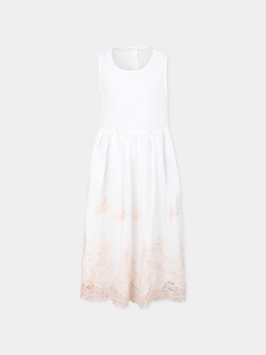 Vestito avorio per bambina con ricamo,Caffe' D'orzo,ZW1B32 M0061 100RS