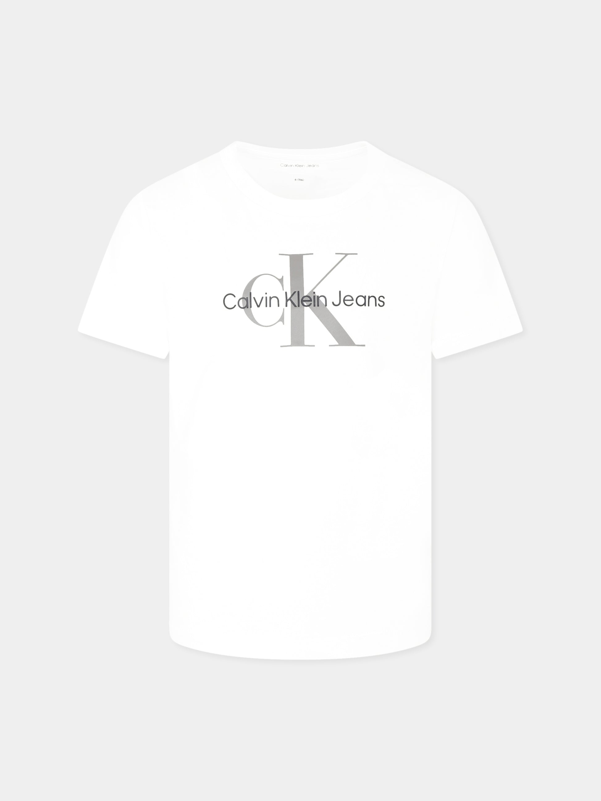 T-shirt bianca per bambini con logo,Calvin Klein Kids,25S CKIU0IU00676J IU0IU00676 YAF