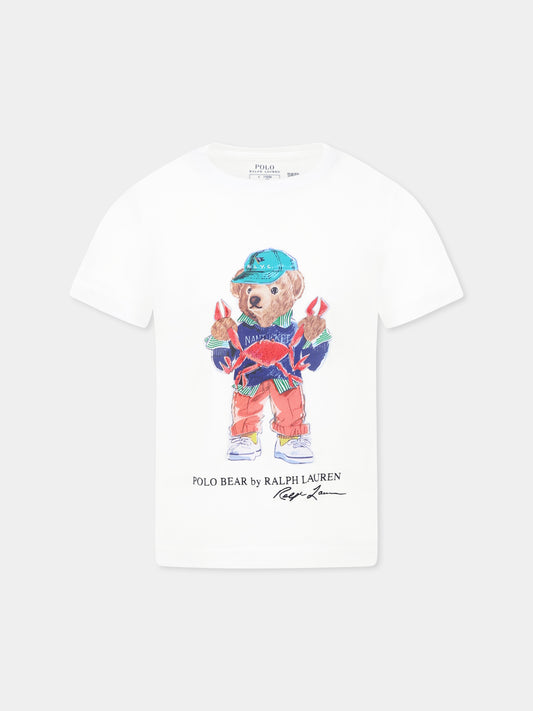 White t-shirt for boy with Polo Bear