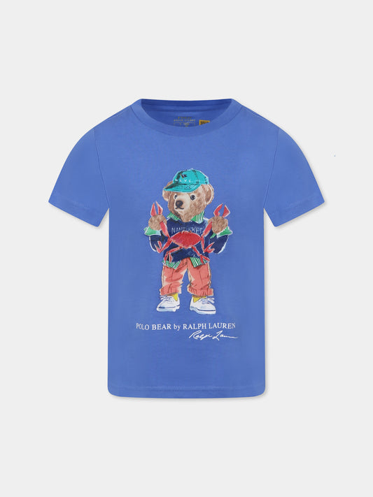 T-shirt blu per bambino con Polo Bear,Ralph Lauren Kids,973136001 BLUE