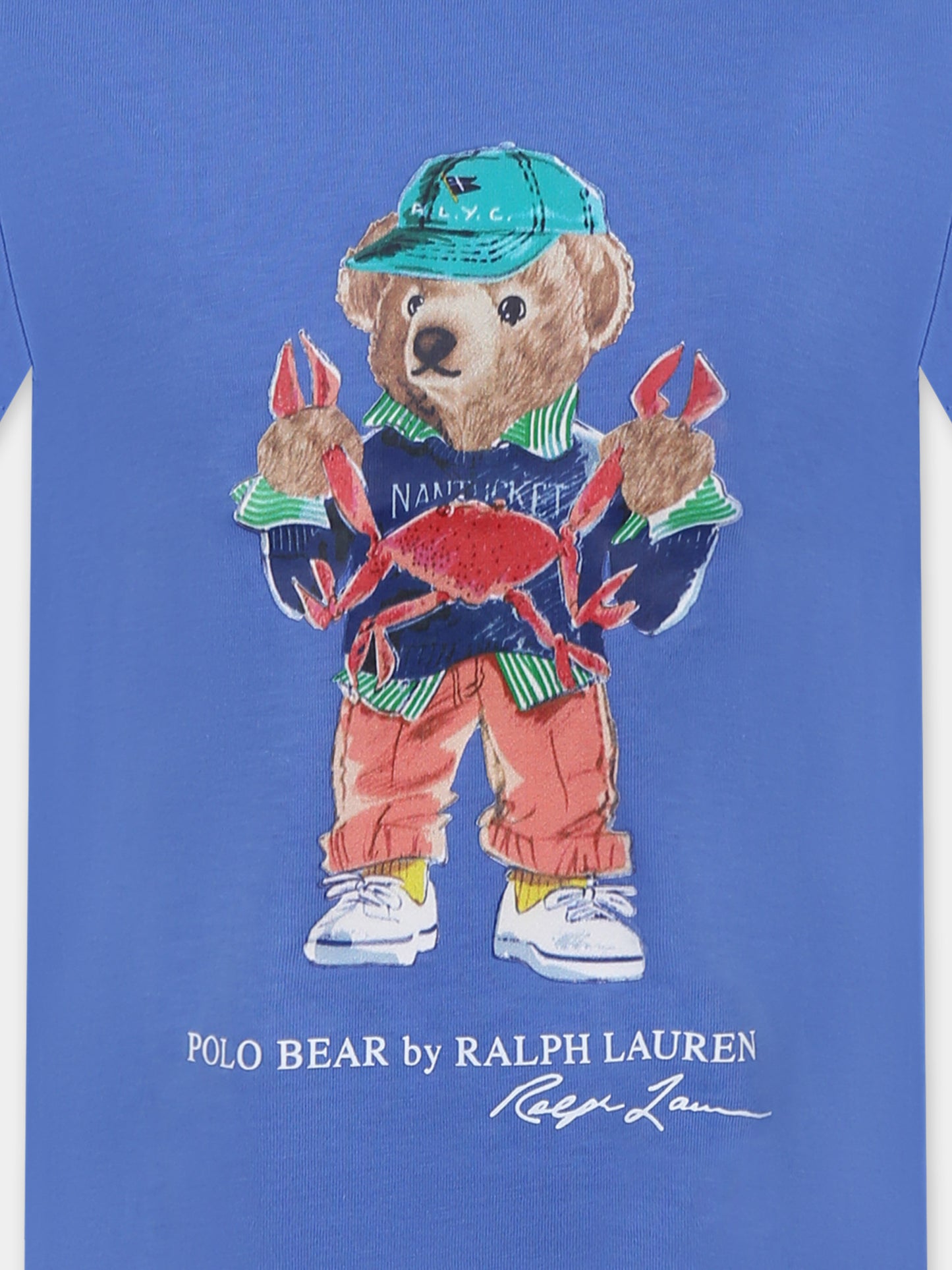 T-shirt blu per bambino con Polo Bear,Ralph Lauren Kids,973136001 BLUE