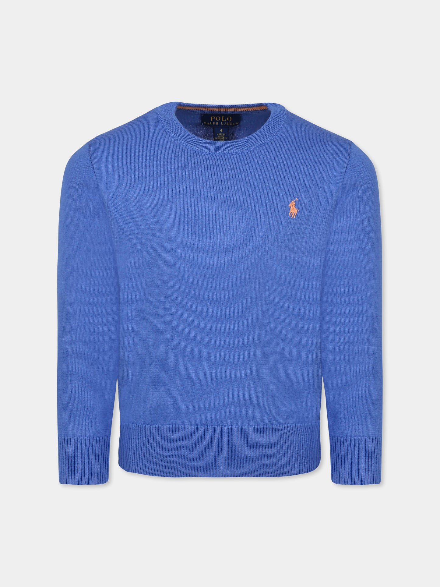 Maglione azzurro per bambino con iconico cavallino arancione,Ralph Lauren Kids,799887044 BLUE