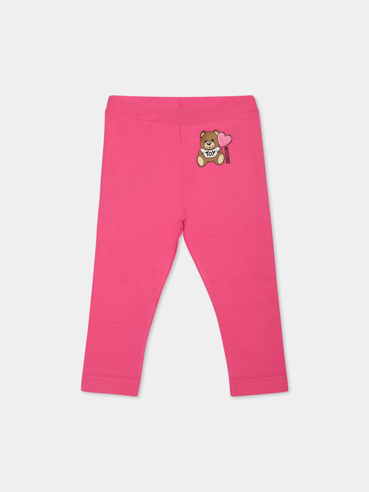 Fuchsia legging for baby girl with Teddy Bear