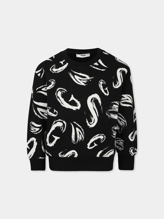 Felpa nera per bambini con logo bianco,Msgm Kids,S4MSJBSW249 NERO
