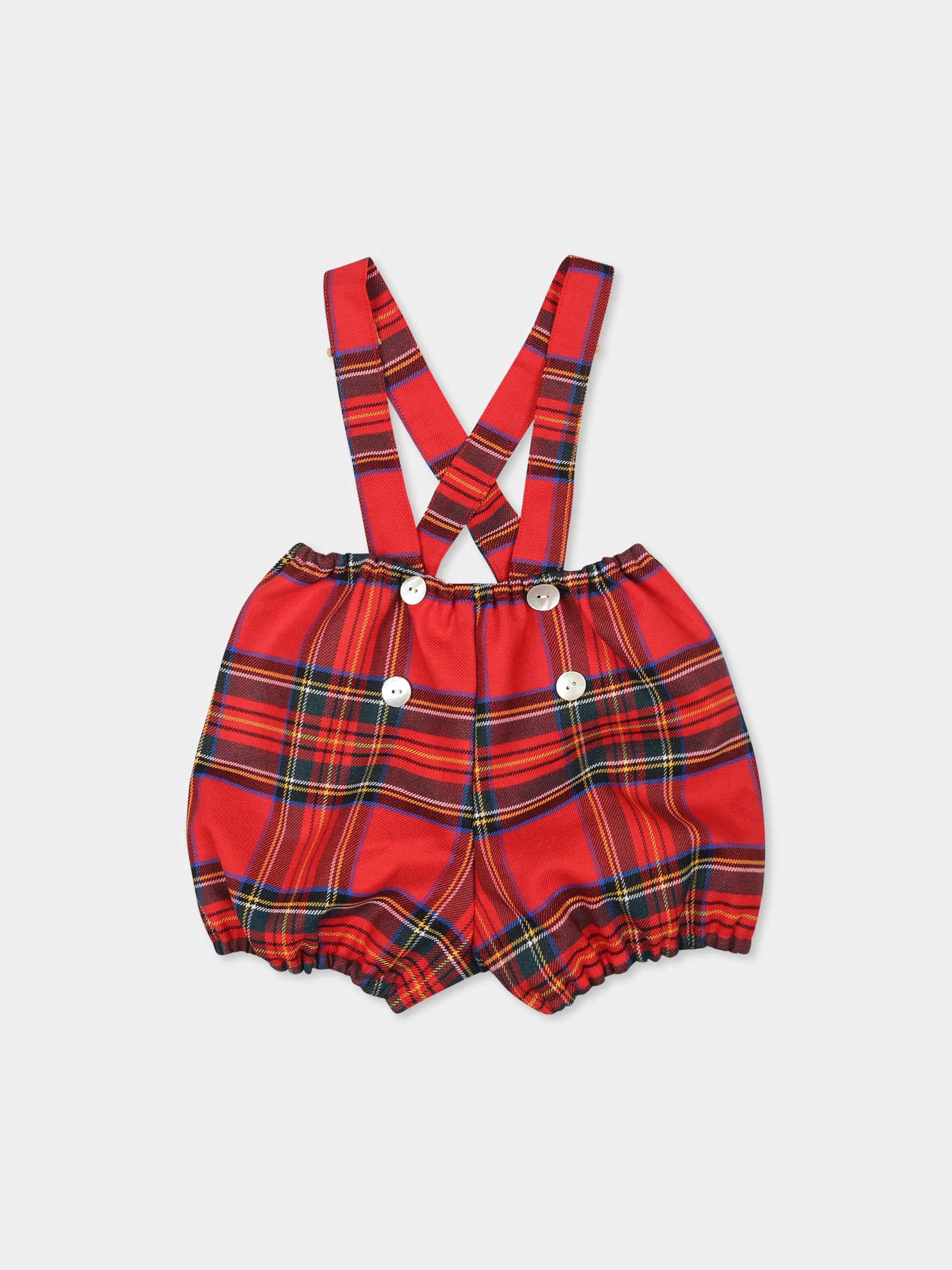 Culotte in tartan rosso con bretelle per neonato,Divini,DVI S 00104