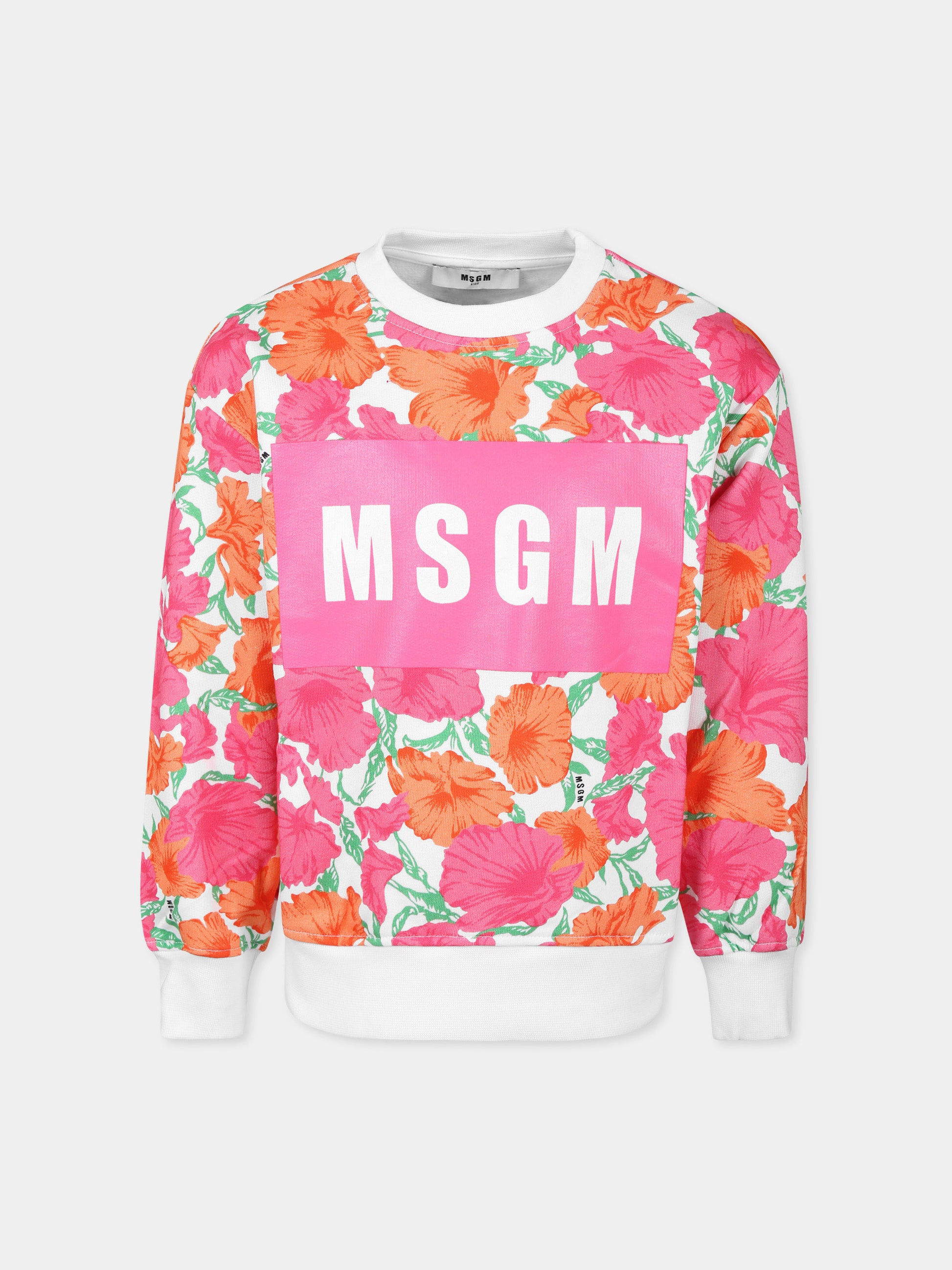 Felpa multicolor per bambina con stampa floreale,Msgm Kids,S4MSJGSW196 MULTICOLOR