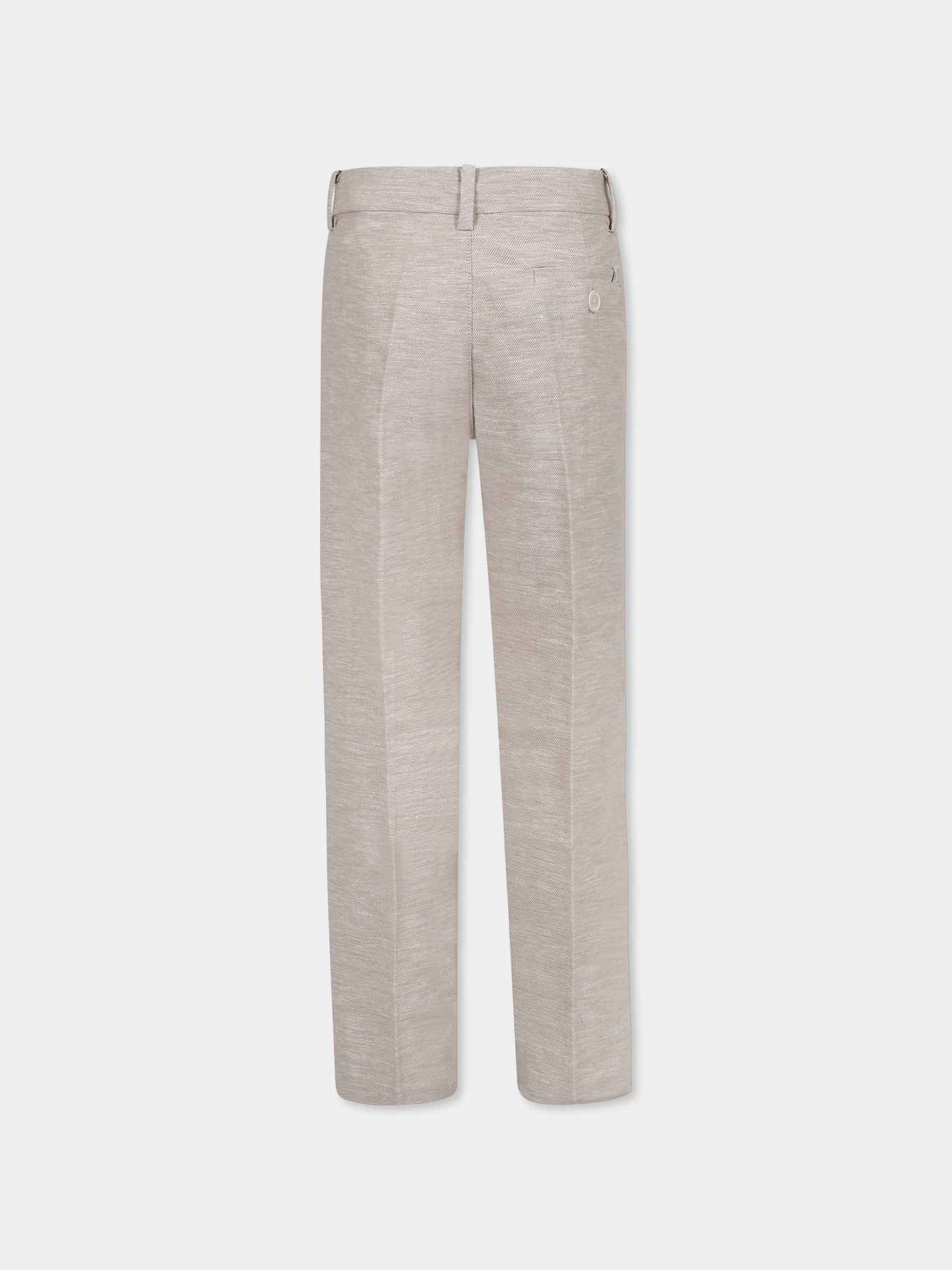 Beige trousers for boy with logo patch