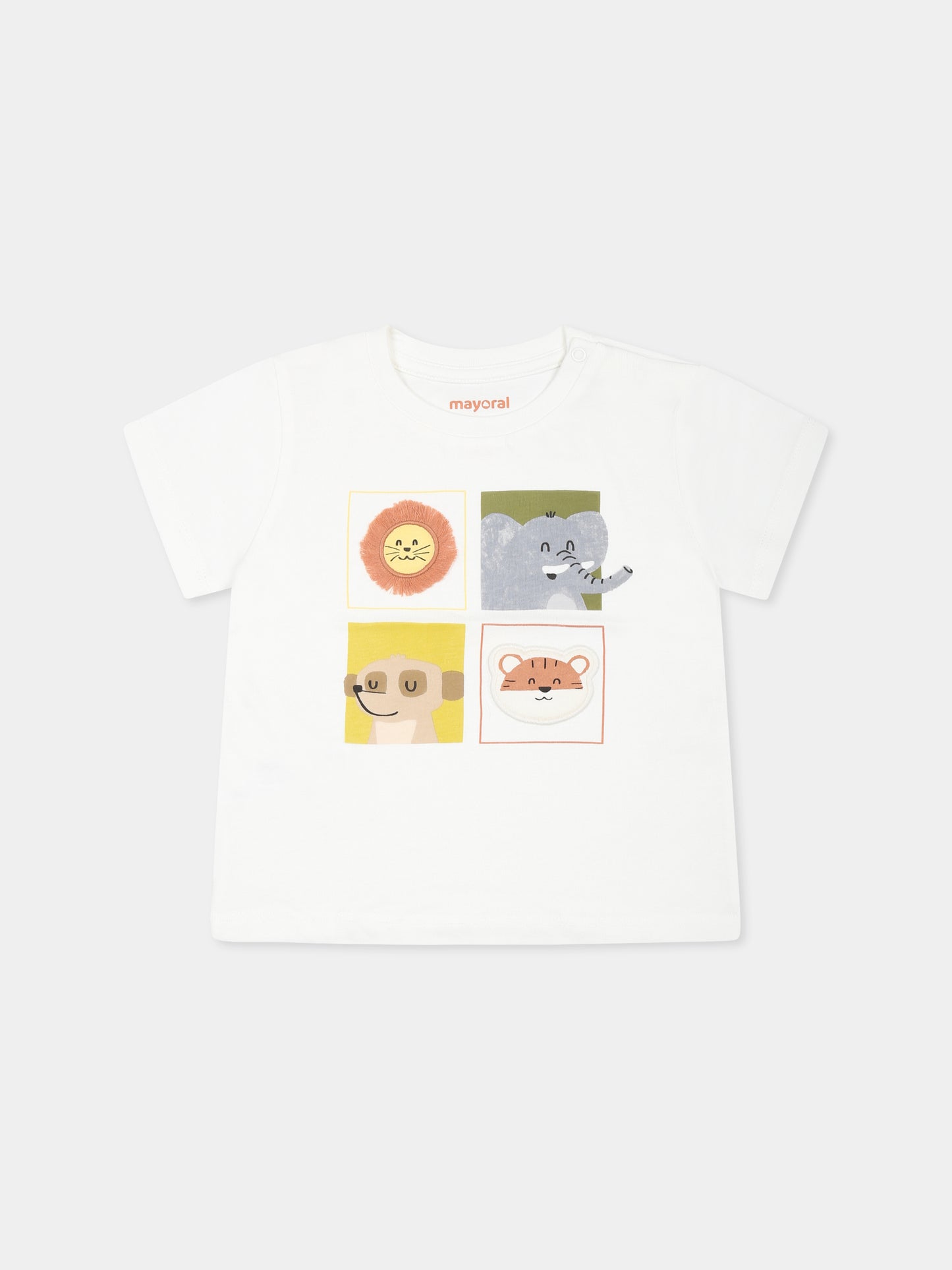 T-shirt bianca per neonato con stampa animali,Mayoral,1056 019