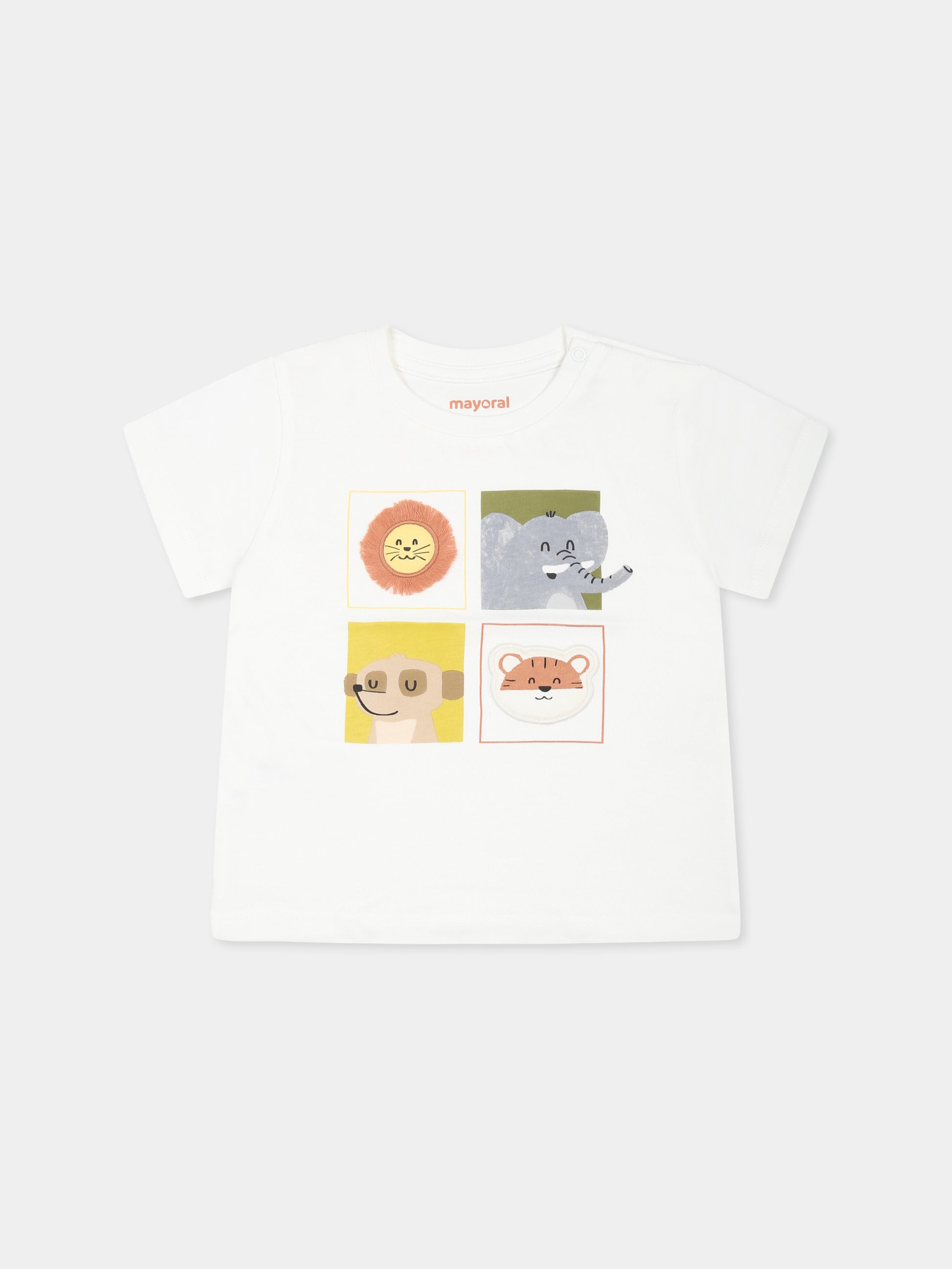 T-shirt bianca per neonato con stampa animali,Mayoral,1056 019