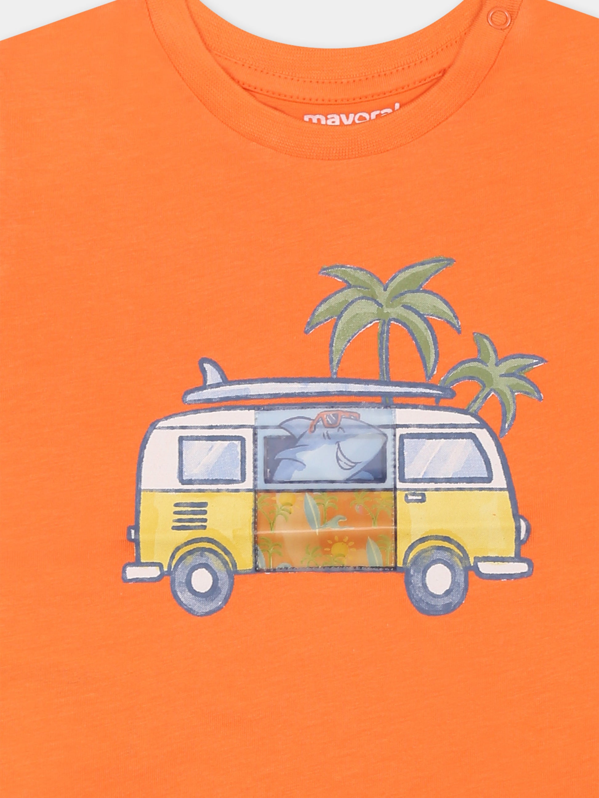 T-shirt arancione per neonato con stampa squalo,Mayoral,1063 044