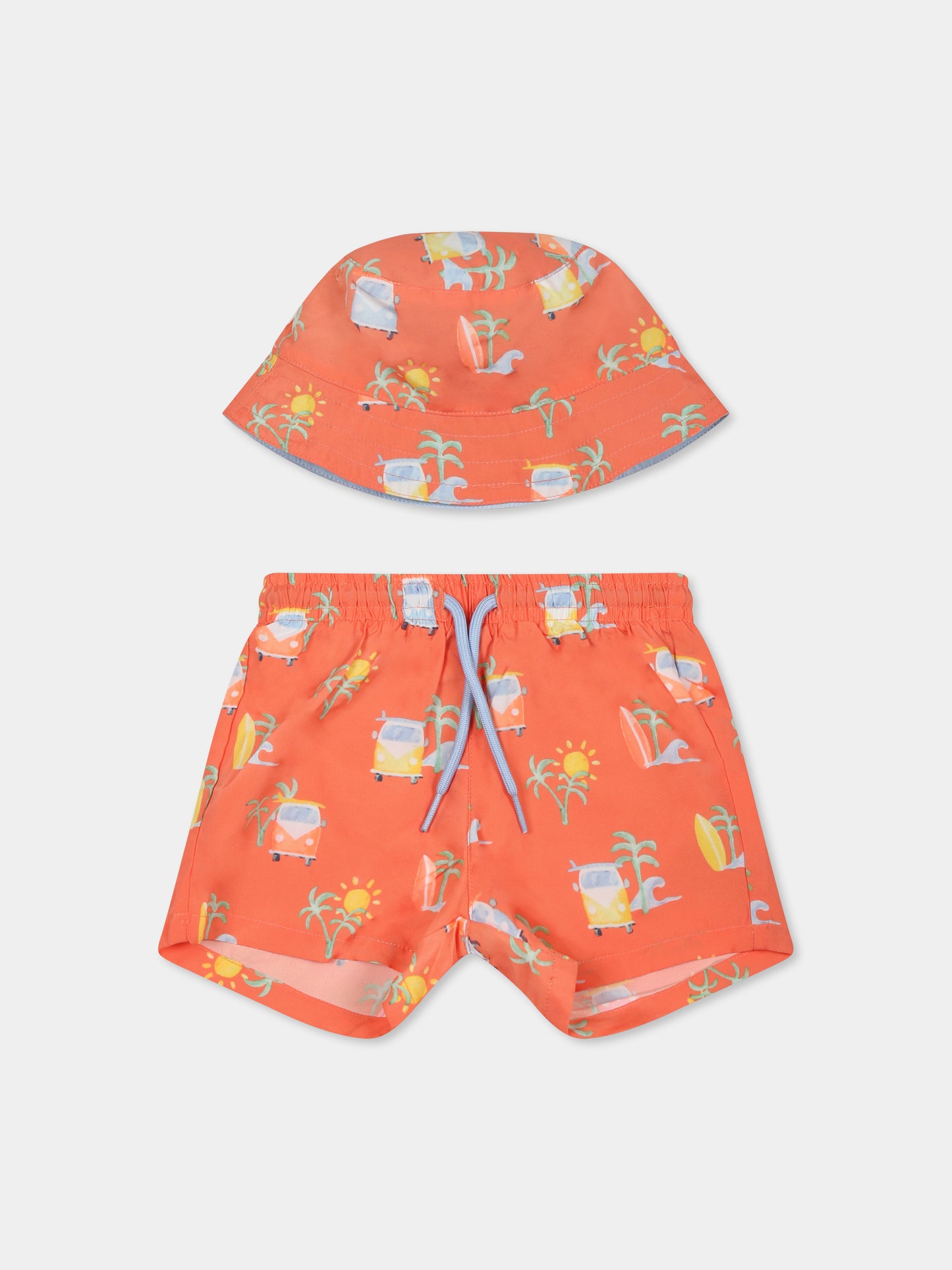 Orange swim shorts set for baby boy with print