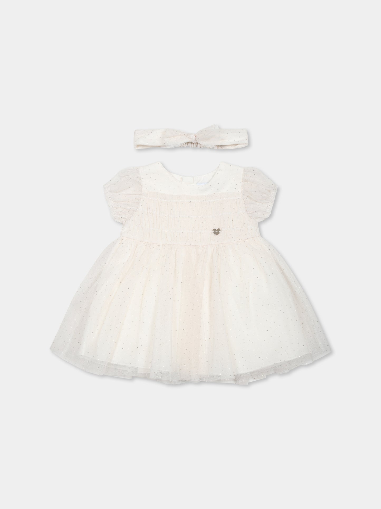 Vestito avorio per neonata con dettagli dorati e patch,Mayoral,1902 019